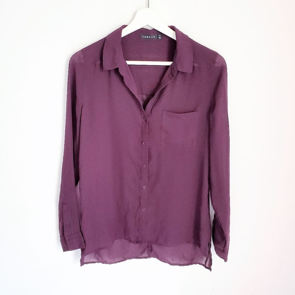 Trouve Purple Long Sleeve Blouse Size XS